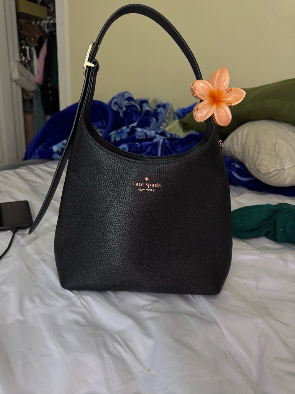 kate spade aster black Pebbled Leather Hobo Bag